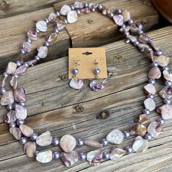 Purple Shell Long Necklace Set - Picture 1 of 4